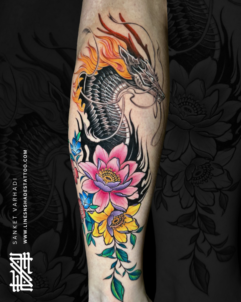 Dragon with lotus Tattoo