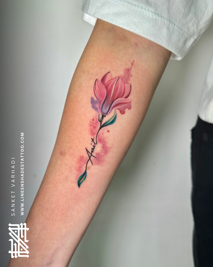 Lotus Name Tattoo